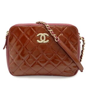 CHANEL Matelasse Coco Mark Shoulder Bag, Chain Enamel, Patent Leather, Red, Pink